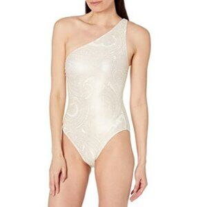 Ralph Lauren Swim One-Piece Swimsuit Lux Paisley Gold Foil One Shoulder Swimwear